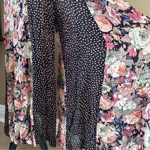 Vintage 80s Boho Floral Chiffon Wide Leg Jumpsuit Sleeveless Deep V Front Size S - Picture 8 of 11